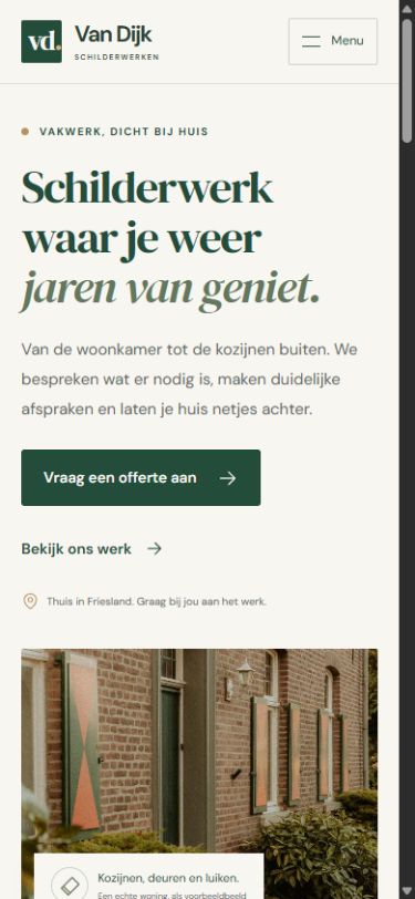Mobiele weergave van de fictieve schilderdemo