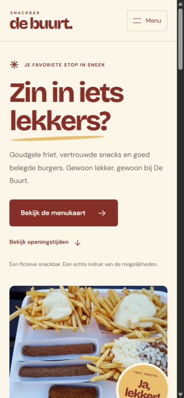 Mobiele weergave van de fictieve snackbardemo